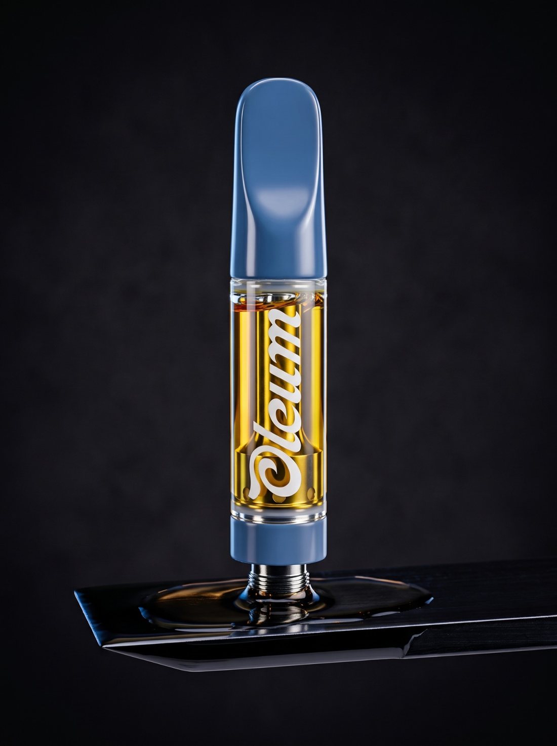 Oleum Live Resin Cartridge standing on a dab tool